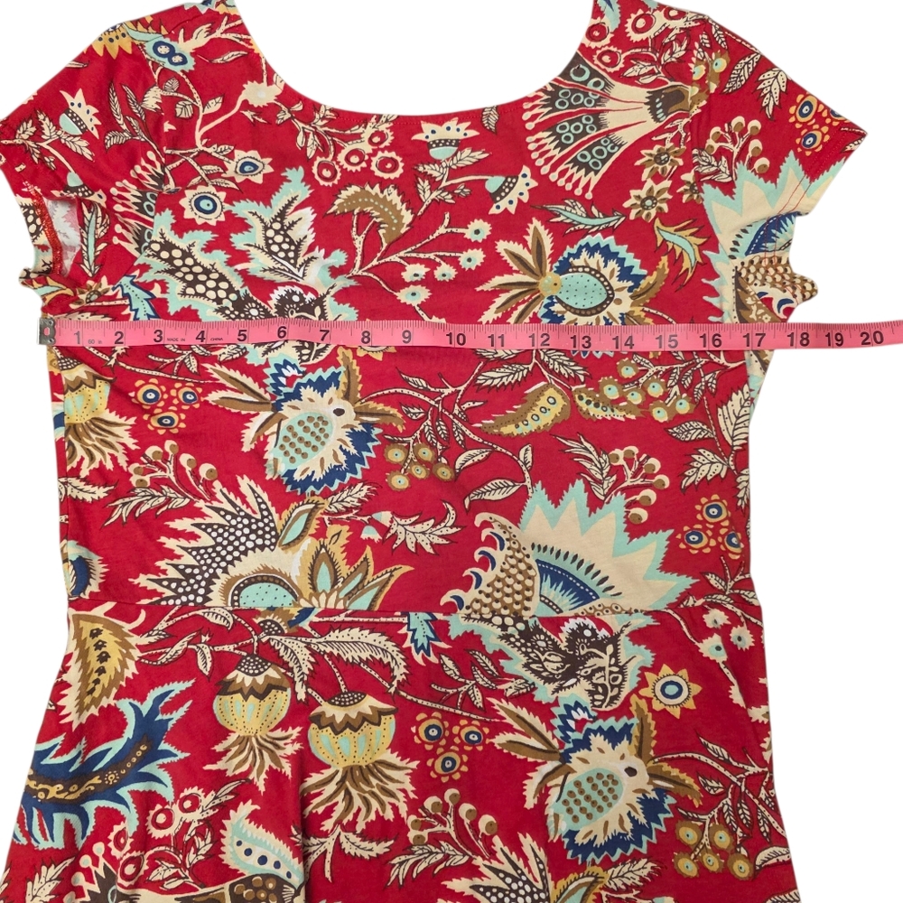 Chaps Red Floral Short Sleeve Fit n Flare Dress Size L - Picture 7 of 10